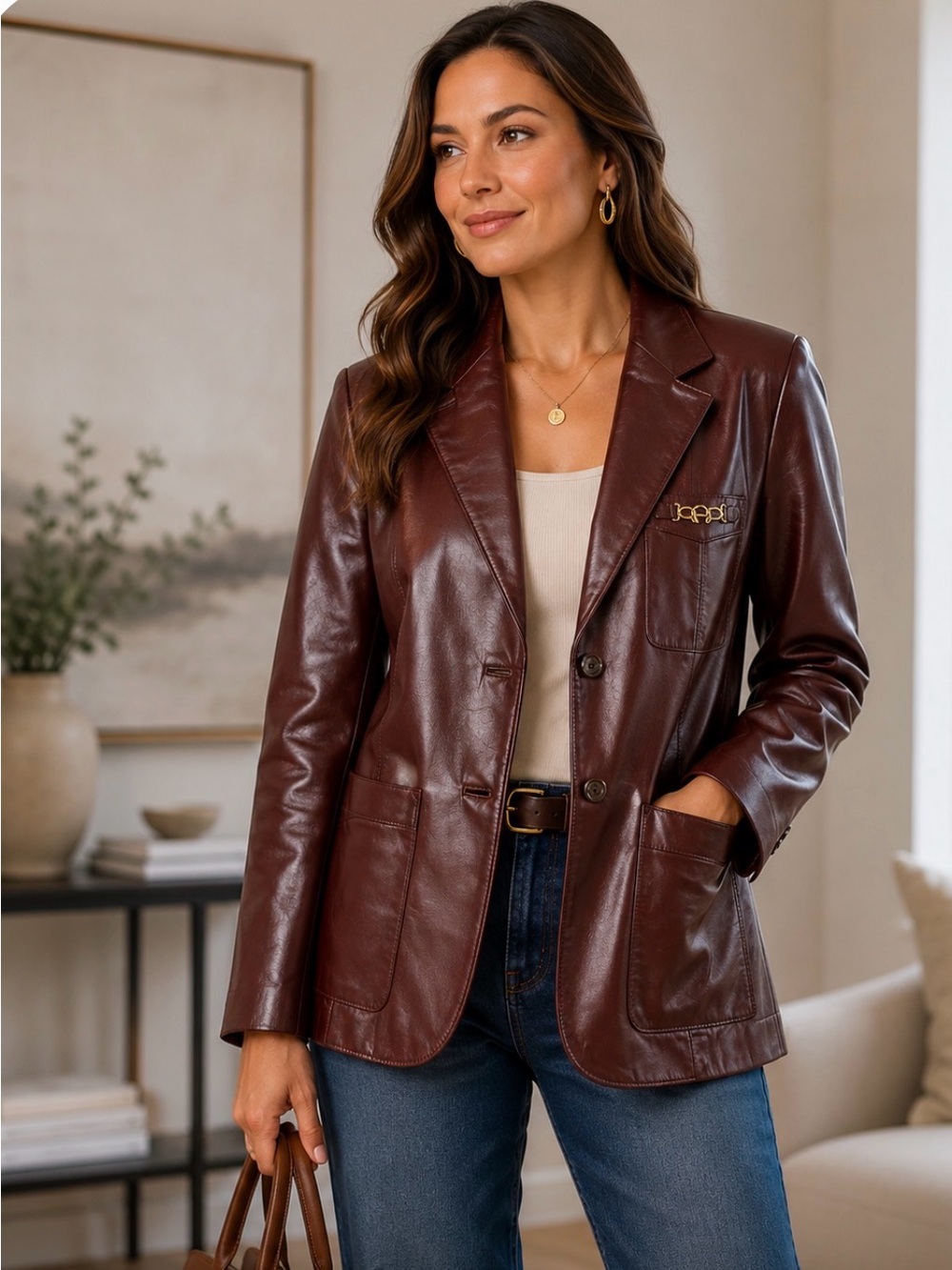 VINTAGE ETIENNE AIGNER LADIES  LEATHER JACKET BLAZER SIZE 10 RETRO Tailored 90’s